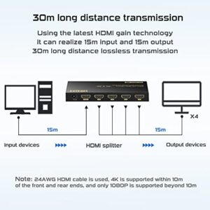 4K HDMI Splitter 1 in 4 Out, HDMI Splitter 1 Input 4 Output Support 4K 60Hz Full HD 1080P and 3D, Compatible with Xbox PS3/4 Roku Blu-Ray Player