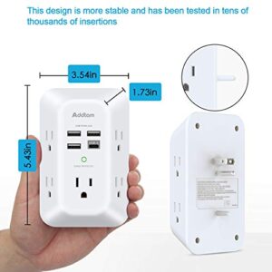 2 Pack USB Wall Charger Surge Protector, 5 Outlet Extender with 4 USB Charging Ports (1 USB C Outlet) 3 Sided 1800J Power Strip Multi Plug Outlets, Wall Adapter Spaced for Home Travel Office