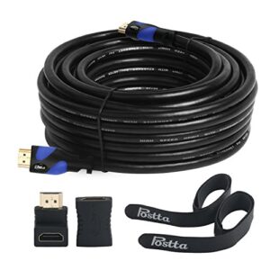 postta hdmi cable 50 feet hdmi 2.0v cable with 2 piece cable ties+2 piece hdmi adapters support 4k 2160p,1080p,3d,audio return and ethernet