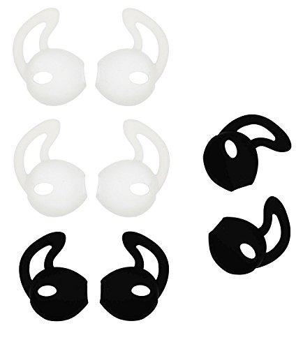 ALXCD Ear Gel for iPhone Earpods, Ear Buds Tips, 4 Pair Anti-Slip Soft Silicone Replacement Earbud Tips for Earphone of iPhone7 SE 6s iPhone 6s Plus 5s [Sport](Black/White)