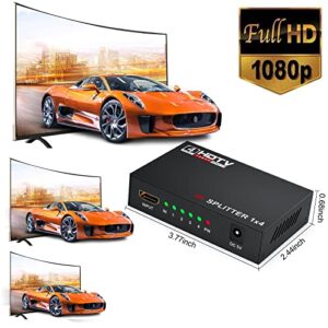 HDMI Splitter 1 in 4 Out,1x4 Hdmi Splitter Display Multiple Duplicate/Mirror Screen,Powered AC Adapter Included,Supports Ultra HD 1080P 4K/2K and 3D,for TV,Monitors,Computer,DVD,Projector