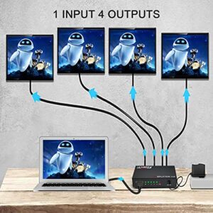 HDMI Splitter 1 in 4 Out,1x4 Hdmi Splitter Display Multiple Duplicate/Mirror Screen,Powered AC Adapter Included,Supports Ultra HD 1080P 4K/2K and 3D,for TV,Monitors,Computer,DVD,Projector