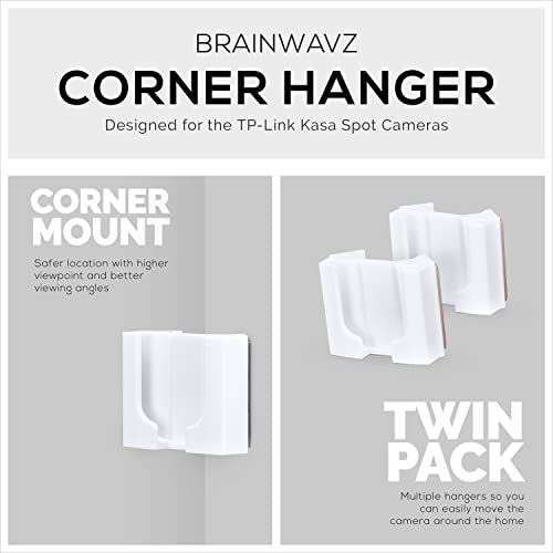 Corner Wall Mount for Kasa Spot KC100, KC105, EC60 (2 Pack) Security Camera - Adhesive Holder, No Hassle Bracket, Strong 3M VHB Tape, No Screws, No Mess Install (White) by Brainwavz