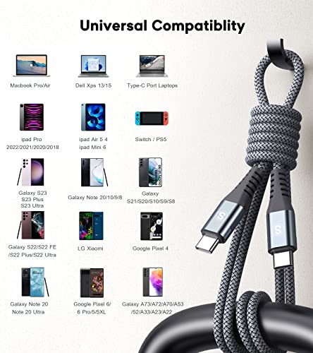 USB C to USB C Cable [2-Pack 10ft] PD 100W MacBook iPad Pro/Air Charger Type C Charger Nylon Braided Cord for iPad Pro Air 4 5 Mini 6 MacBook, Samsung S23 S22 S21 S20 Note Tablet LG Moto Pixel PS5