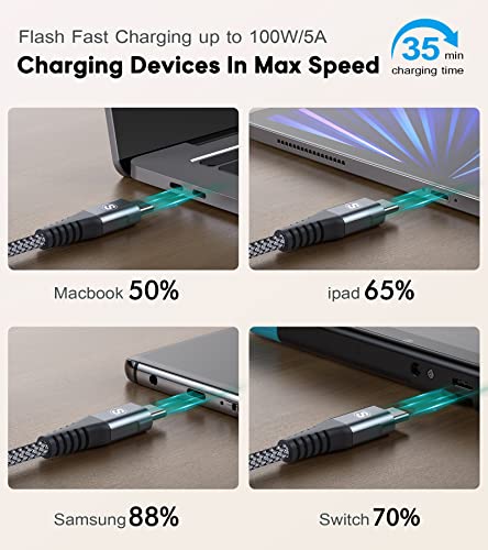 USB C to USB C Cable [2-Pack 10ft] PD 100W MacBook iPad Pro/Air Charger Type C Charger Nylon Braided Cord for iPad Pro Air 4 5 Mini 6 MacBook, Samsung S23 S22 S21 S20 Note Tablet LG Moto Pixel PS5