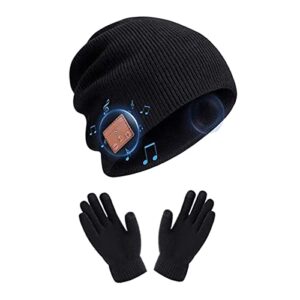 Bluetooth Beanie Hat Men Women, Wireless Music Hats with Gloves and Built-in Stereo Speakers & Mic, Slouchy Warm Knitted Winter Beanie for Men Women Teens Outdoor Sports Skiing Jogging