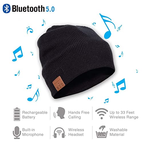 Bluetooth Beanie Hat Men Women, Wireless Music Hats with Gloves and Built-in Stereo Speakers & Mic, Slouchy Warm Knitted Winter Beanie for Men Women Teens Outdoor Sports Skiing Jogging