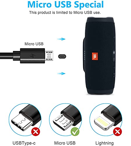 Replacement Micro USB Charger Cord for JBL Clip 3, 2, JBL Flip 4, 3, 2, JBL Charge 3, 2, 2 Plus Waterproof Portable Bluetooth Speaker Charging Cord Cable (5FT)