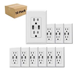 usb outlet, high speed charger 3.1a charging capability, child proof safety duplex receptacle 15 amp, tamper resistant wall socket plate included ul listed micmi (3.1a usb outlet 10pack)