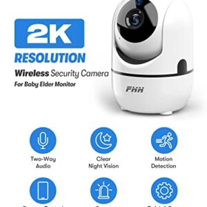 FHH Security Camera 2K Cameras for Home Security with Night Vision, Two-Way Audio,Motion Detection, Phone APP,Remote Contol Indoor WiFi Camera,Ideal for Baby Monitor/Pet Camera