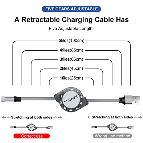 SDBAUX Retractable USB C Cable 2-Pack 3.3ft, USB A to Type-C Charger Cord QC 3.0 Fast Charging Data Sync Compatible with Oculus Quest Galaxy S21 S20 S10 Note G6 G5 PS5 and More