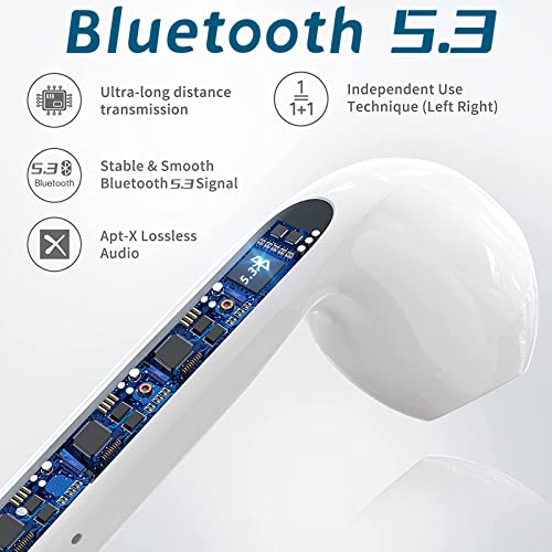 Wireless Earbuds, Bluetooth 5.3 Auto Noise Cancelling Built-in Binaural Microphone in-Ear Headphones with Built-in Microphone Deep Bass IPX7 Waterproof Sports Earphone for Android/Samsung/iPhone