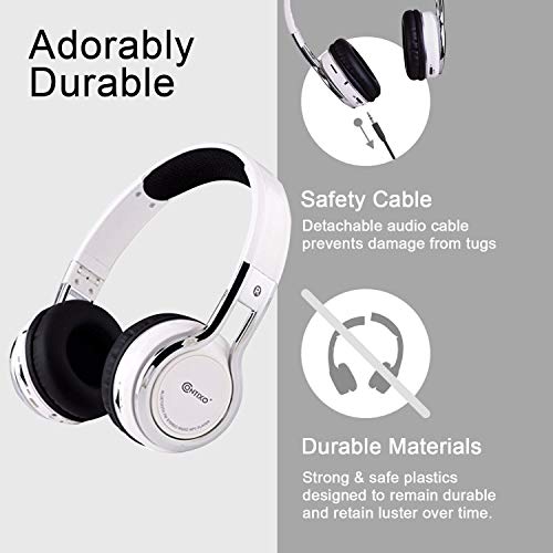 Contixo KB-2600 Wireless Headphones for Kids - Kids Proof 85dB with Volume Limiting - Built-in Microphone - SD Card Slot - Bluetooth Headphones for iPhone/iPad/Smartphones/Laptop/PC (White)