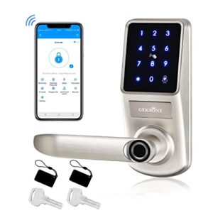 gekrone fingerprint smart lock, keyless entry door lock with bluetooth, touchscreen keypad deadbolt lock with app control, easy to install for home hotel apartment a290(left handle silver)