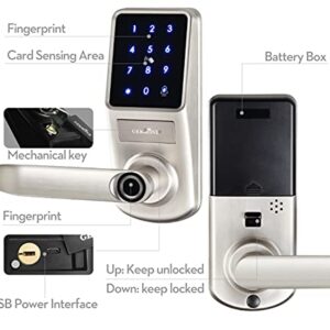 GEKRONE Fingerprint Smart Lock, Keyless Entry Door Lock with Bluetooth, Touchscreen Keypad Deadbolt Lock with App Control, Easy to Install for Home Hotel Apartment A290(Left Handle Silver)