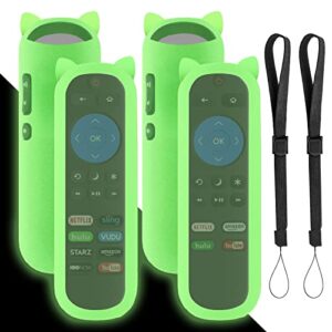 bedycoon 2 pack green glow protective remote case for tcl roku tv rc280 rc282 remote, shock proof silicone universal remote controller cover, cute cat ear shape, with wrist strap anti-lost