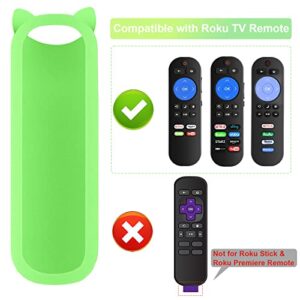 Bedycoon 2 Pack Green Glow Protective Remote Case for TCL Roku TV RC280 RC282 Remote, Shock Proof Silicone Universal Remote Controller Cover, Cute Cat Ear Shape, with Wrist Strap Anti-Lost