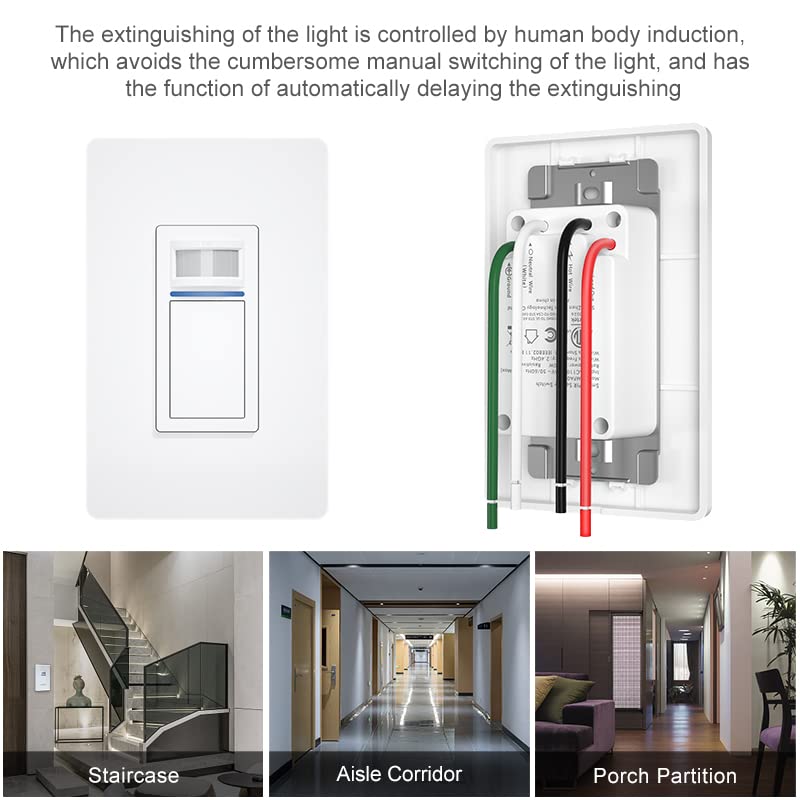 Smart Motion Sensor Light Switch, Milfra PIR Occupancy Sensor Switch Single Pole 2.4GHz Wi-Fi Light Switch Compatible with Alexa and Google Assistant (1)