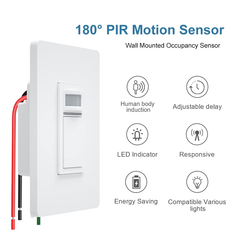 Smart Motion Sensor Light Switch, Milfra PIR Occupancy Sensor Switch Single Pole 2.4GHz Wi-Fi Light Switch Compatible with Alexa and Google Assistant (1)