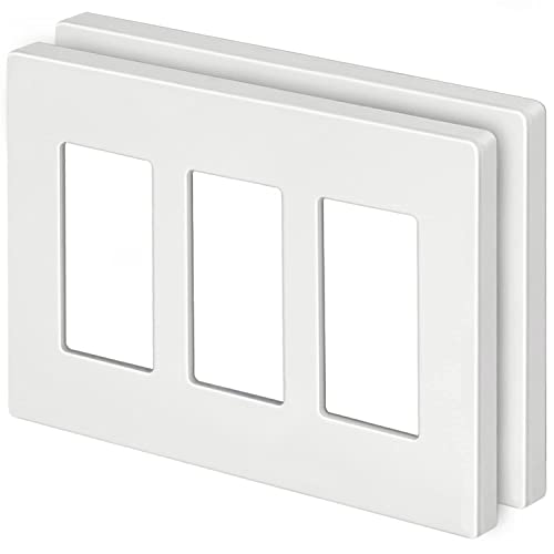 [2 Pack] BESTTEN 3-Gang Screwless Wall Plate, USWP4 White Series, Decorator Outlet Cover, H4.69” x W6.54”, for Light Switch, Dimmer, USB, GFCI, Receptacle