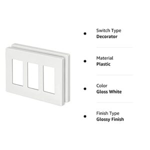 [2 Pack] BESTTEN 3-Gang Screwless Wall Plate, USWP4 White Series, Decorator Outlet Cover, H4.69” x W6.54”, for Light Switch, Dimmer, USB, GFCI, Receptacle