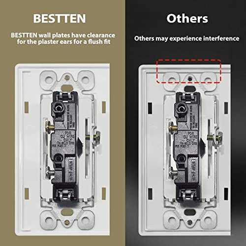 [2 Pack] BESTTEN 3-Gang Screwless Wall Plate, USWP4 White Series, Decorator Outlet Cover, H4.69” x W6.54”, for Light Switch, Dimmer, USB, GFCI, Receptacle