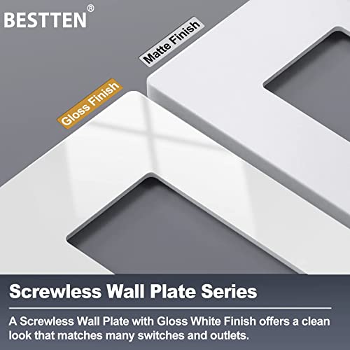 [2 Pack] BESTTEN 3-Gang Screwless Wall Plate, USWP4 White Series, Decorator Outlet Cover, H4.69” x W6.54”, for Light Switch, Dimmer, USB, GFCI, Receptacle