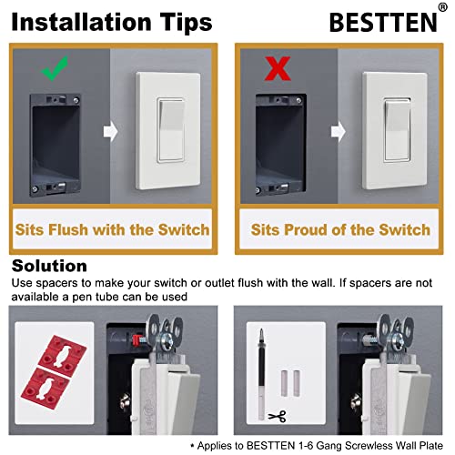 [2 Pack] BESTTEN 3-Gang Screwless Wall Plate, USWP4 White Series, Decorator Outlet Cover, H4.69” x W6.54”, for Light Switch, Dimmer, USB, GFCI, Receptacle