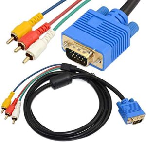 herfair vga to rca video cable composite to vga adapter component to 15pin d-sub converter video audio av connector for tv, hdtv, pc, dvd, projector, display (5ft long)