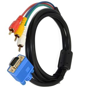 Herfair VGA to RCA Video Cable Composite to VGA Adapter Component to 15Pin D-SUB Converter Video Audio AV Connector for TV, HDTV, PC, DVD, Projector, Display (5ft Long)