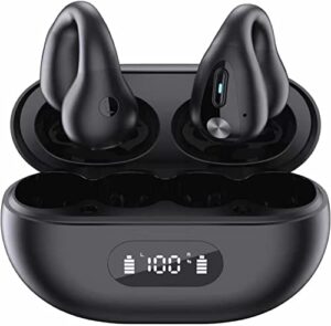 wireless ear clip bone conduction headphones, mini bone conduction headphones bluetooth, open ear headphones wireless bluetooth for running sports (black) (black)