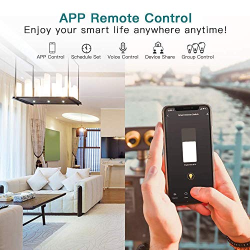 TREATLIFE 3 Way Smart Dimmer Switch 1 Pack, Single Pole Smart Switch Compatible with Alexa, Google Assistant, WiFi Light Switch Remote Control, Neutral Wire Needed, Schedule, No Hub Required