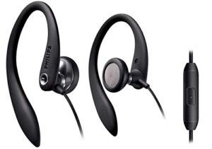 philips shs3305bk wired flexible earhook headphones with mic, black