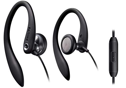 Philips SHS3305BK Wired Flexible Earhook Headphones with Mic, Black