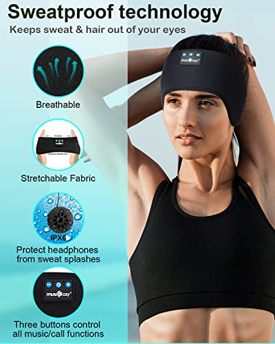 MUSICOZY Sleep Headphones Bluetooth Headband, Sleep Mask With Bluetooth Sleep Headphones, Sports Sleeping Headphones Sleep Earbuds with Ultra-Thin HD Stereo Speakers Perfect for Insomnia Workout, Jogg