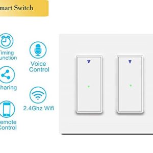 Youngzuth 2 Gang Smart Light Switch, 2.4Ghz Wi-Fi Dual Smart Switch Work with Amazon Alexa and Google Home,Voice/Remote Control, Timer Setting,Single-Pole,No Hub Required, Applicable to Family/Office