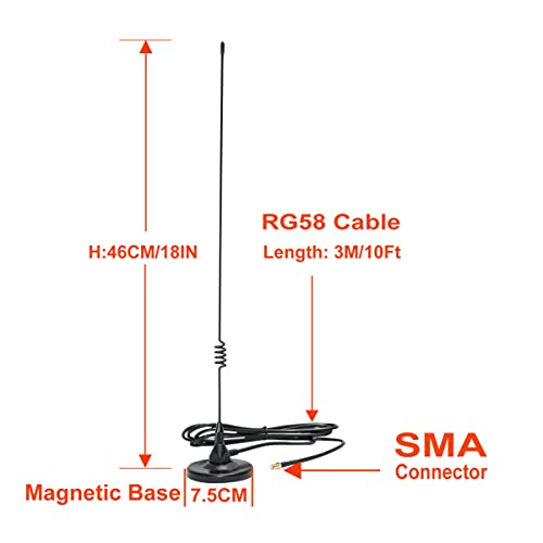 Dual-Band Magnetic Mobile Ham Radio Antenna 137-149 and 437-480 MHz RG58 Cable SMA Connector