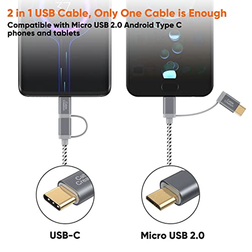 CableCreation 2 in 1 USB C Cable 0.8ft, Braided Micro USB + USB C to USB A Fast Charge Cord Compatible with Galaxy S22 Ultra Note 8, Pixel XL, Android & USB-C Devices, 0.25 M/Space Gray