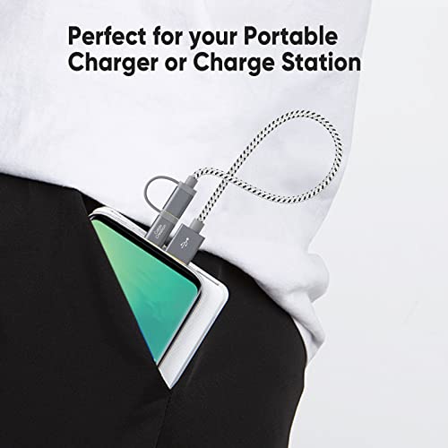 CableCreation 2 in 1 USB C Cable 0.8ft, Braided Micro USB + USB C to USB A Fast Charge Cord Compatible with Galaxy S22 Ultra Note 8, Pixel XL, Android & USB-C Devices, 0.25 M/Space Gray