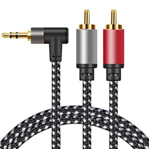 aux rca y cable 20ft, 3.5mm to 2-male rca adapter stereo splitter cable 1/8″ right angle trs to rca straight plug audio auxiliary cord for smartphone, speakers, tablet, hdtv, mp3 player