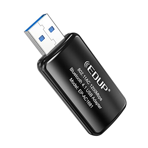 EDUP USB WiFi Bluetooth Adapter, 1200Mbps Dual Band 2.4Ghz / 5Ghz, USB 3.0 WiFi and Bluetooth Receiver Transmitter 2 in 1 Bulit-in Antenna for PC,Desktop,Laptop