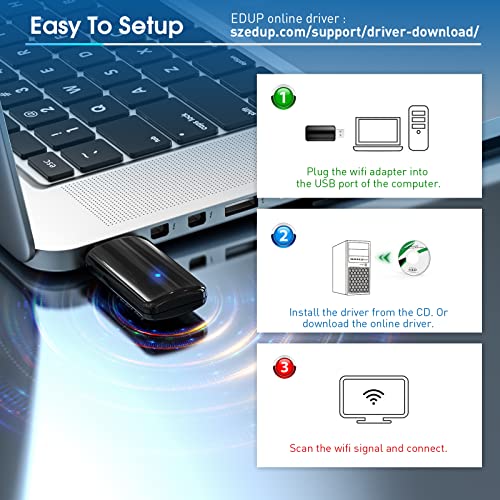 EDUP USB WiFi Bluetooth Adapter, 1200Mbps Dual Band 2.4Ghz / 5Ghz, USB 3.0 WiFi and Bluetooth Receiver Transmitter 2 in 1 Bulit-in Antenna for PC,Desktop,Laptop