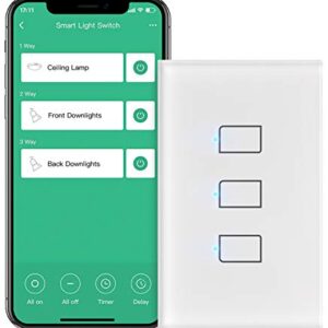 BroadLink Smart Light Switch, No Neutral Wire Required, Single Pole with App and Voice Control, 3-Gang Touch Timer Switch, Compatible with Alexa, Google Assistant, IFTTT, Siri Shortcuts, Hub Required