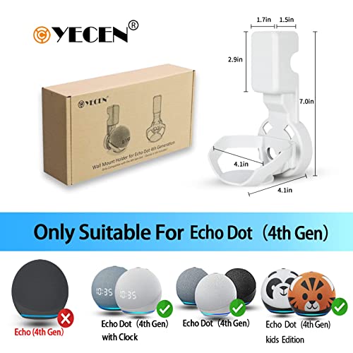 C YECEN Echo Dot 4th Generation Wall Mount Holder Outlet Hanger, Space-Saving Echo Dot Holder (White)