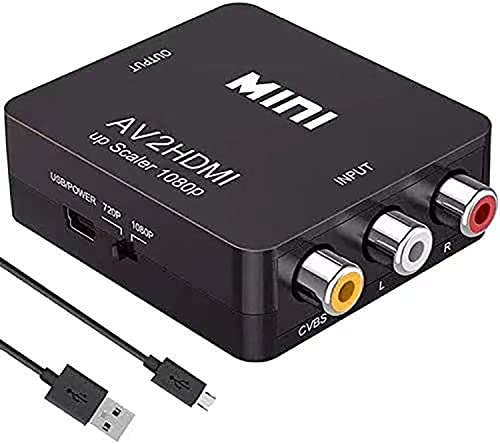 RCA to HDMI, AV to HDMI,Meekwds 1080P Mini RCA Composite CVBS AV to HDMI Video Audio Converter Supporting PAL/NTSC with USB Charge Cable for PC Laptop Xbox Wii PS2 PS4 PS3 TV STB VHS VCR Camera DVD