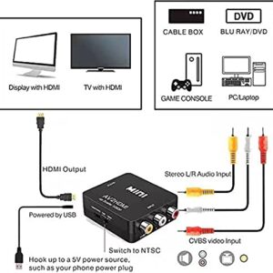 RCA to HDMI, AV to HDMI,Meekwds 1080P Mini RCA Composite CVBS AV to HDMI Video Audio Converter Supporting PAL/NTSC with USB Charge Cable for PC Laptop Xbox Wii PS2 PS4 PS3 TV STB VHS VCR Camera DVD