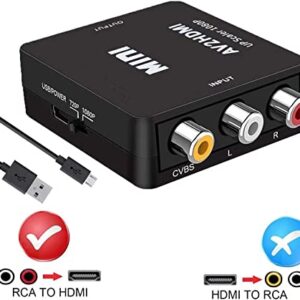 RCA to HDMI, AV to HDMI,Meekwds 1080P Mini RCA Composite CVBS AV to HDMI Video Audio Converter Supporting PAL/NTSC with USB Charge Cable for PC Laptop Xbox Wii PS2 PS4 PS3 TV STB VHS VCR Camera DVD