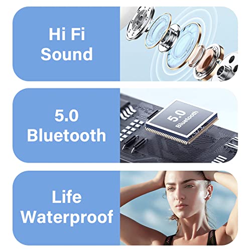 True Wireless Earbuds Compatible with Android and iPhone-IPX4 Waterproof Stereo Sound Bluetooth-Deep Base, Built-in-Mic Noise Cancelling Earbuds with Wireless Charging - Bluetooth v5.3