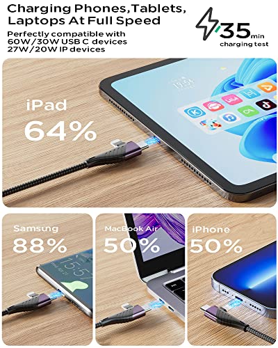 Newest [4 in 1] Multi Charging Cable 2Pack 4ft, MAGNPTER 60W 3.1A Fast Charging USB C Cable, Nylon Braided USB A/C to USB C/IP Cord, Compatible with iPhone iPad Pro/Air/Mini MacBook Galaxy S22 21 Note