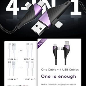 Newest [4 in 1] Multi Charging Cable 2Pack 4ft, MAGNPTER 60W 3.1A Fast Charging USB C Cable, Nylon Braided USB A/C to USB C/IP Cord, Compatible with iPhone iPad Pro/Air/Mini MacBook Galaxy S22 21 Note